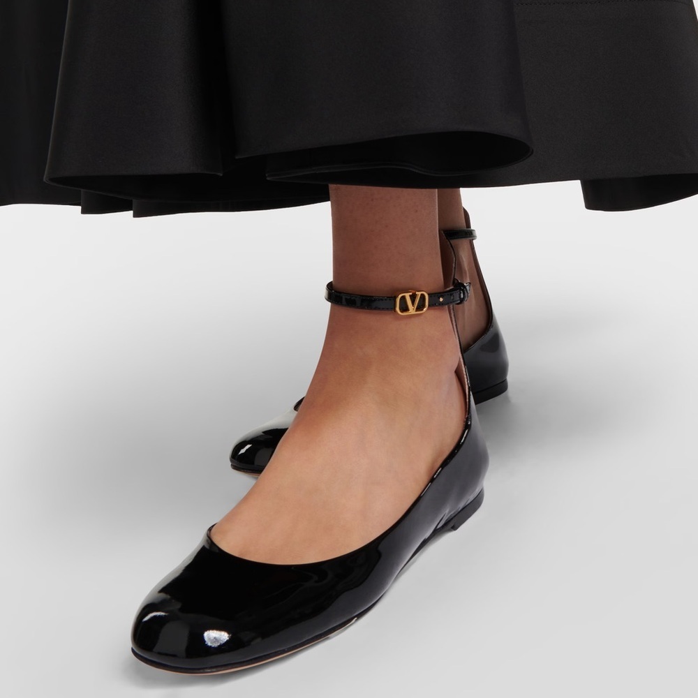Valentino Patent Leather Tan-go Ankle Strap Ballet Flats